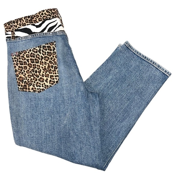 Alice + Olivia Amazing High Rise Girlfriend Slim Straight Animal Print Jeans 32 - Picture 11 of 16